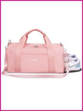 Women's Gym Duffel Bag Water-Resistant Oxford PU Leather Handle Shoe Compartment